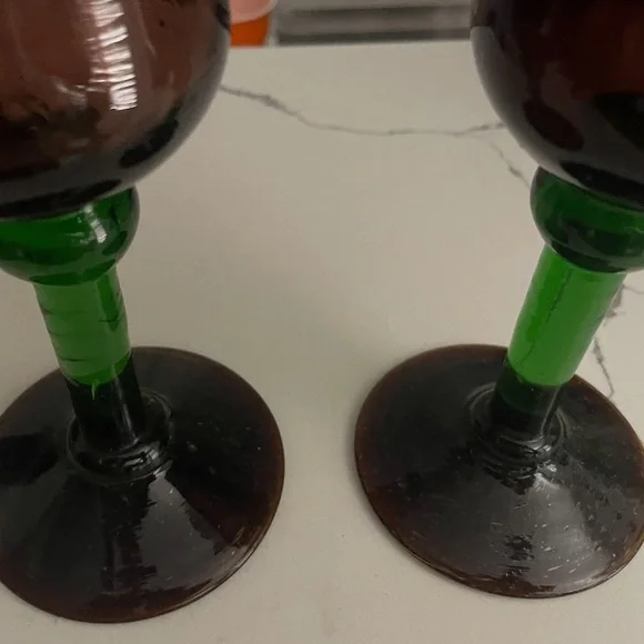 Set Of 2 Hand Blown Glasses Green Brown - Picture 4 of 7